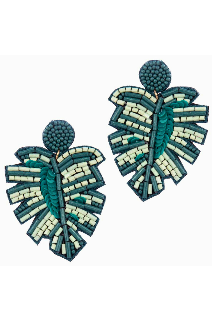 Bugle bead and sequin palm statement earrings