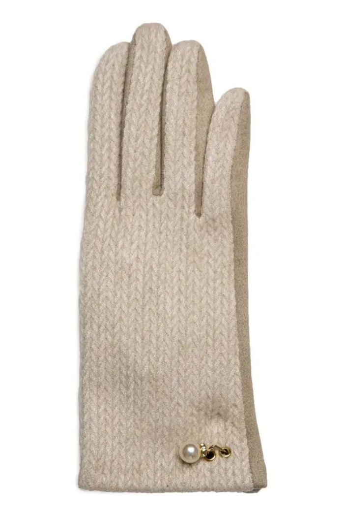 Glitzy Taupe Texting Gloves With Pearl