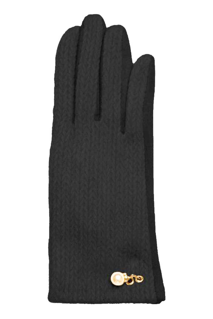 Glitzy Black Texting Gloves With Pearl