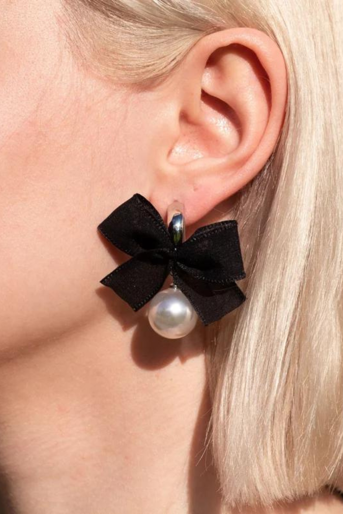 Black Bow/Pearl Earrings