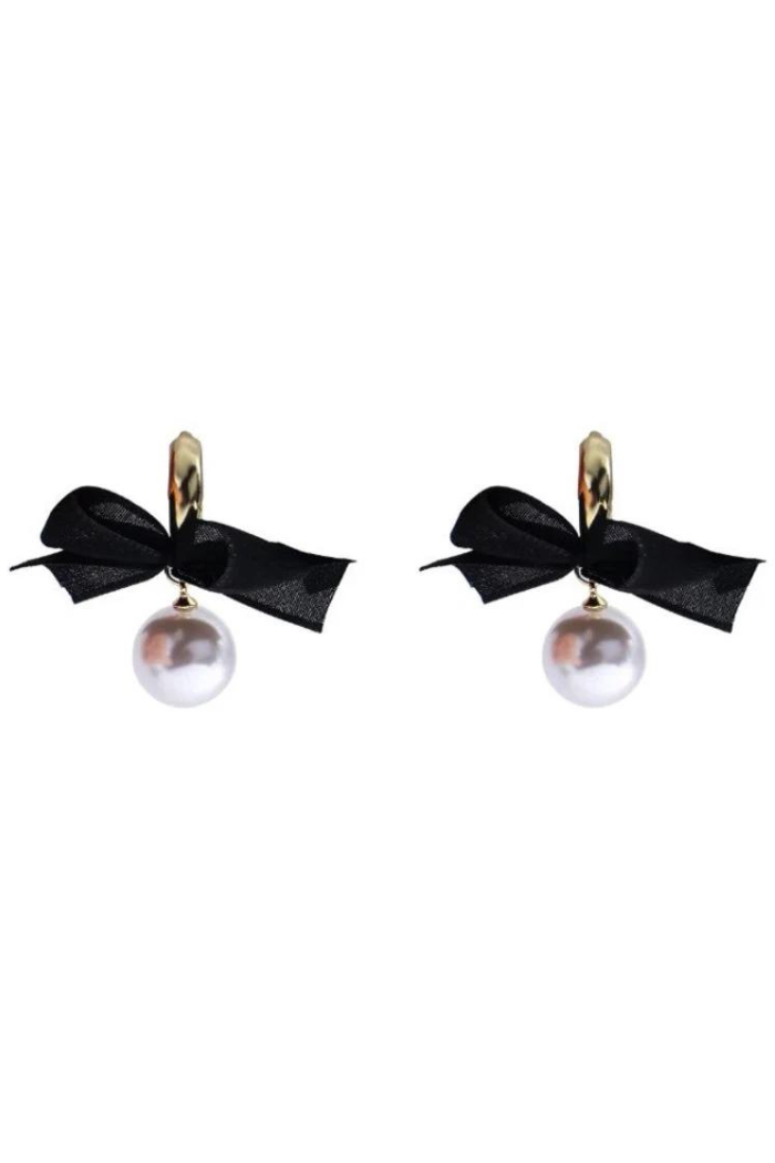 Black Bow/ Pearl Earrings