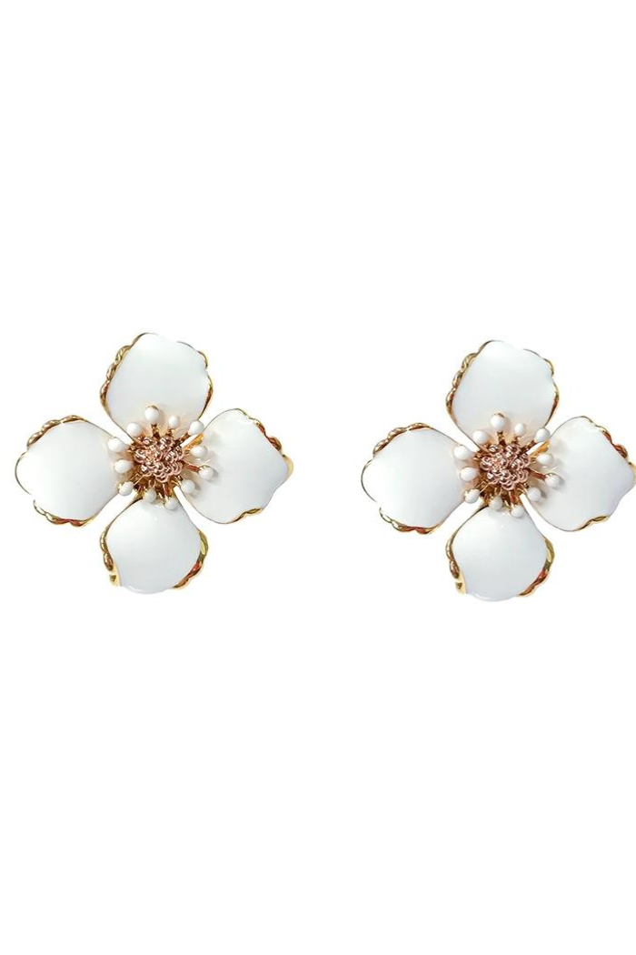 White enamel flowerds earrings