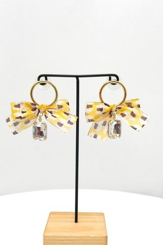 Ribbon Bow Gem Earrings