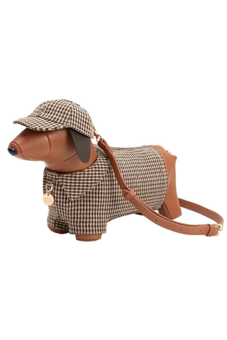 Dog Houndstooth Vegan Leather Crossbody Bag