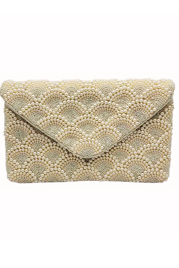 Pearl and bugle bead ivory evening bag