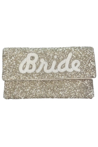 Silver bugle bead and pearl bride clutch