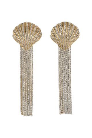 Shell Rhinestone Fringe Earrings