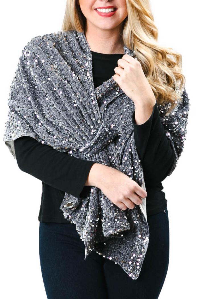 Velvet keyhole wrap with silver sequins