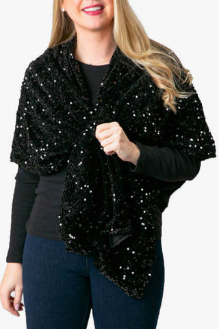 Black velvet keyhole wrap with black sequins