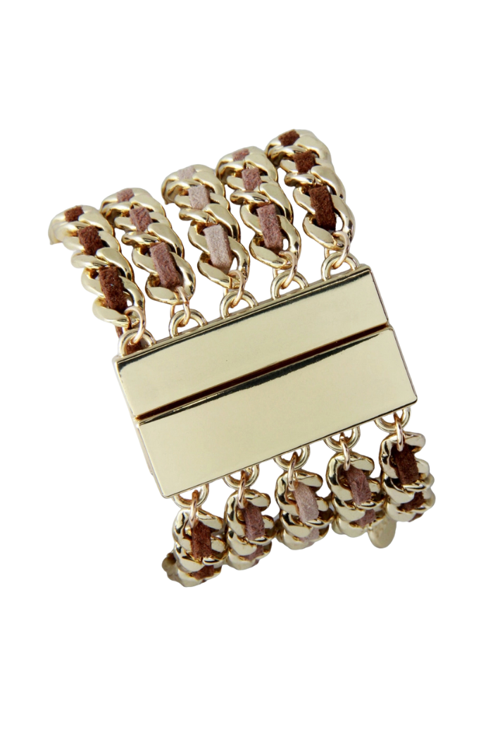 Leather Gold Chain Bracelet