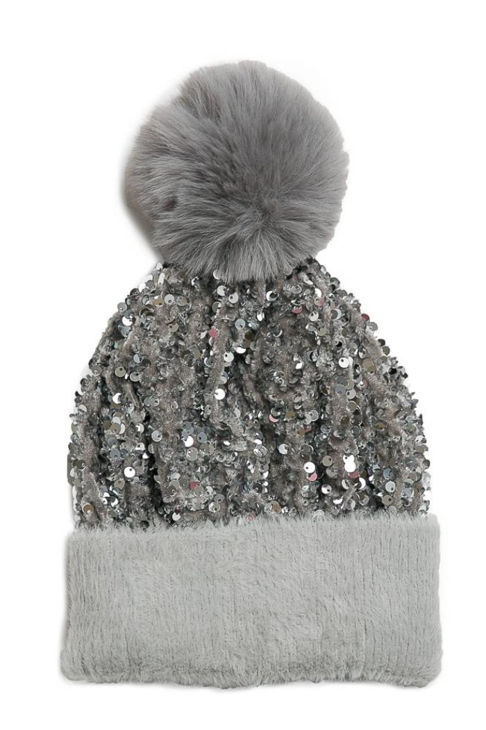 Gray sequin winter hat