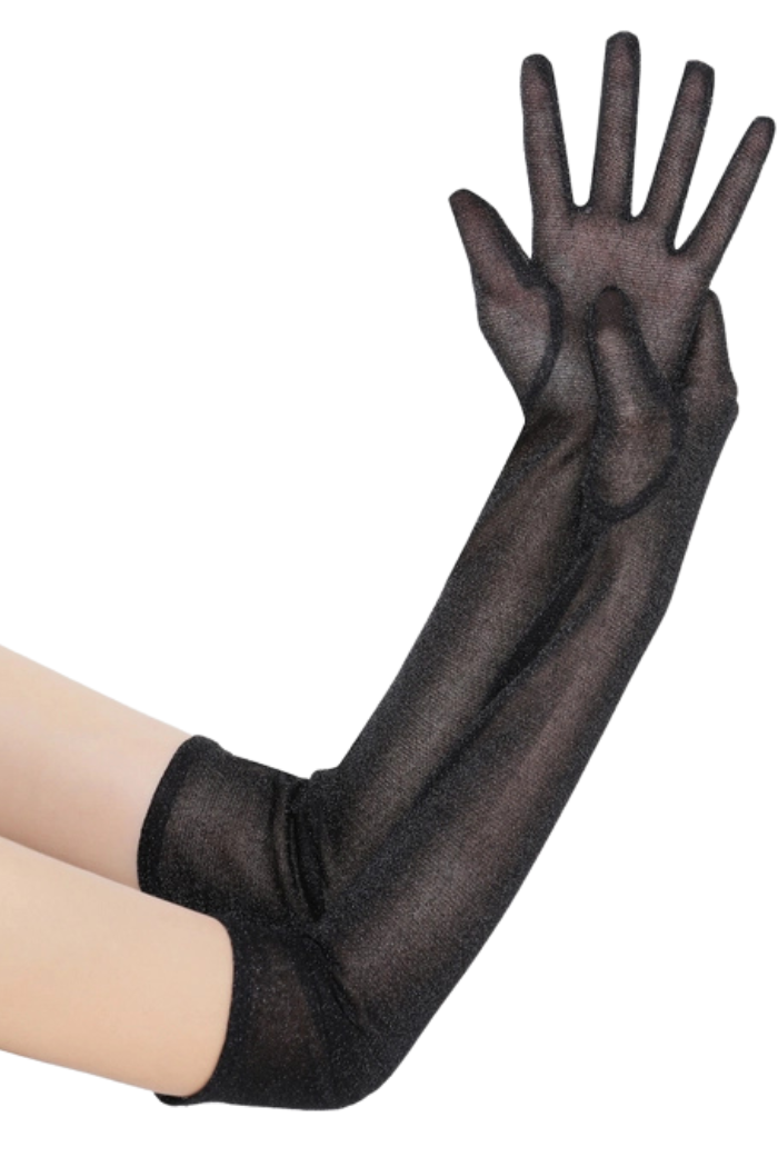Glitter Mesh Elbow Length Gloves