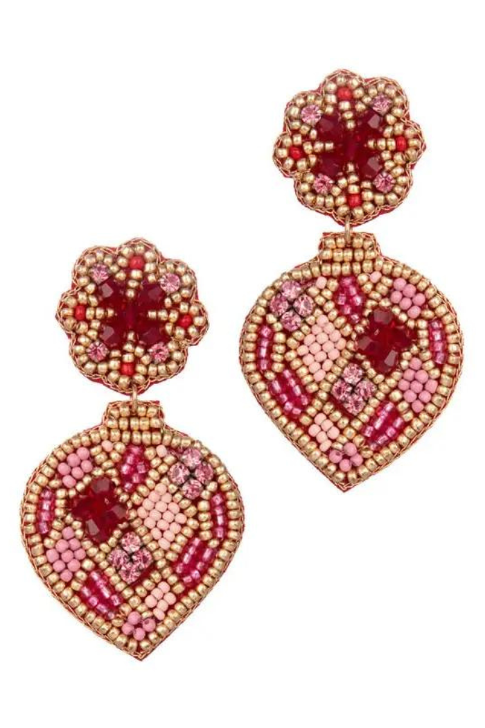 Red Holiday Beaded Ornament Earrings