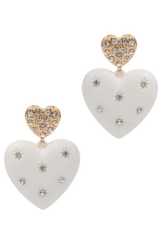 White Heart Drop Earrings