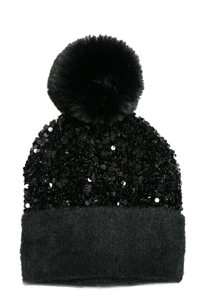 Black sequin winter hat