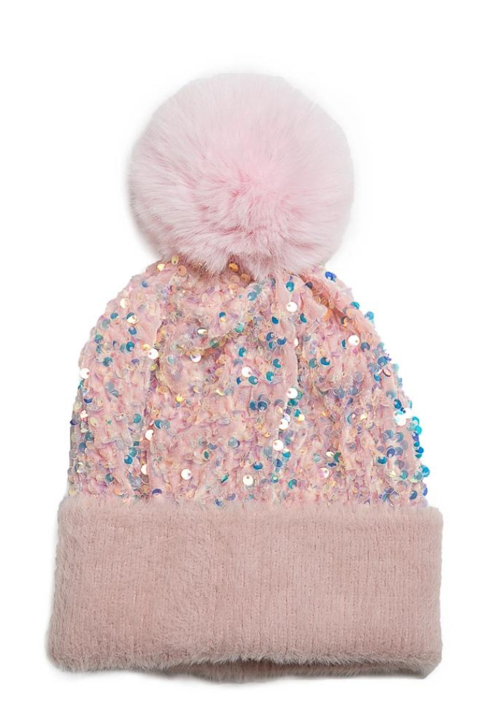 Pink sequin winter hat