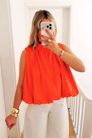 Cotton Bow Balloon Blouse