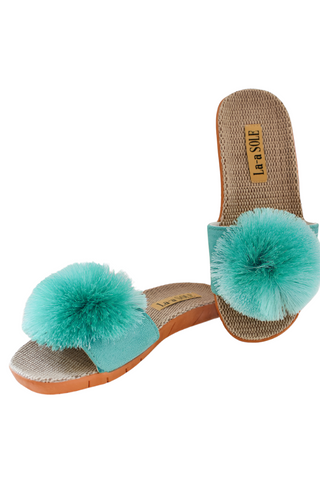 La-a Sole Pom Pom Aqua Sandals