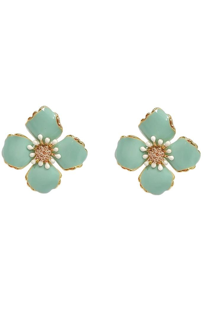 Mint enamel flower earrings