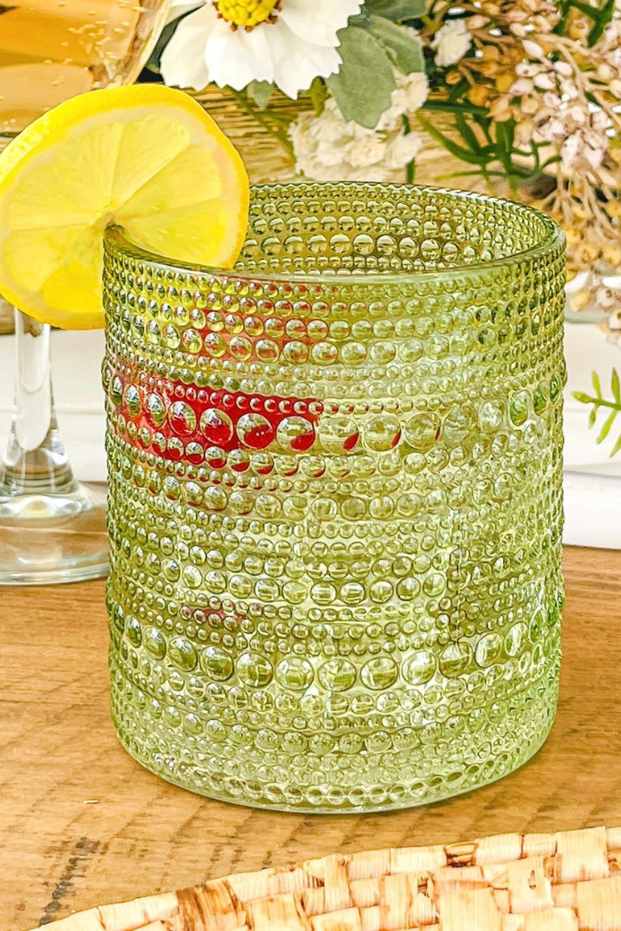 Sage Green Beaded Drinking Glass