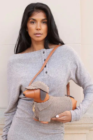 Dog Houndstooth Vegan Leather Crossbody Bag