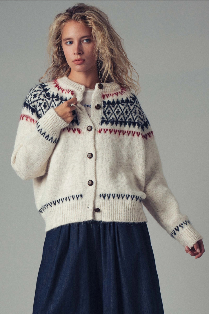 Urban Daizy Fair Isle Nordic Toggle Knit Cardigan - Ivory UD23971