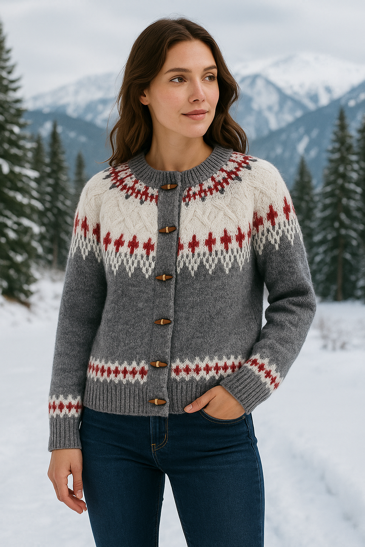 Urban Daizy Nordic Pattern Wool Blend Toggle Cardigan - Grey