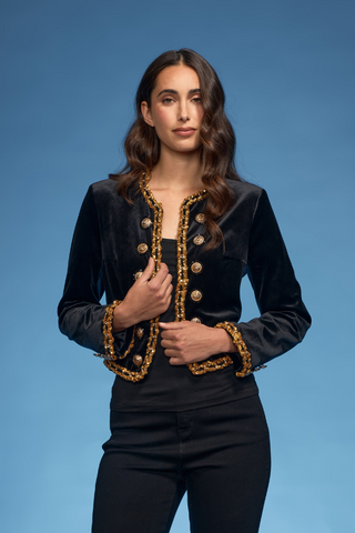 Velvet Open Jacket with Sequins & Gold Buttons M9804