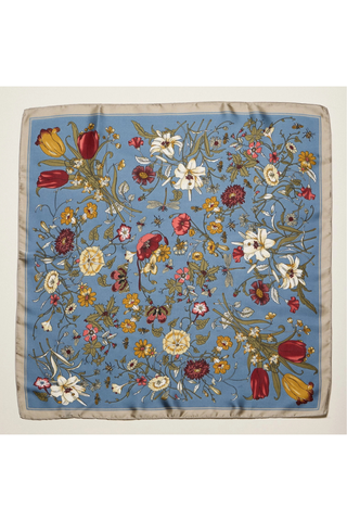 Vintage Botanical Floral Square Scarf - Blue Frem 6DR98002-Blue