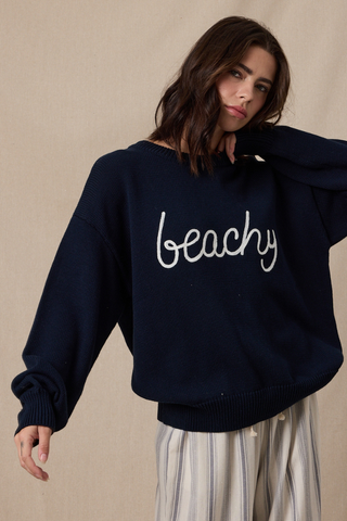 Wishlist Beachy Drop Shoulder Sweater WL25-11648 Navy/White