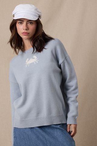 Wishlist Crab Drop Shoulder Sweater Medium Blue/White WL25-11721