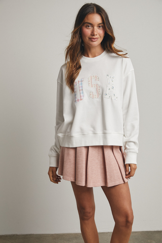 Wishlist Multi-Print Patchwork 'USA' Pullover - Off White WL25-11415