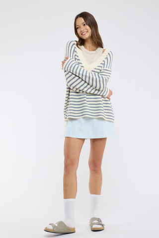 Wishlist Striped Drop Shoulder Sweater WL25-12372 Natural/Navy