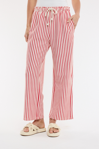 Wishlist Striped Knit Drawstring Pants WL25-11710 White/Red