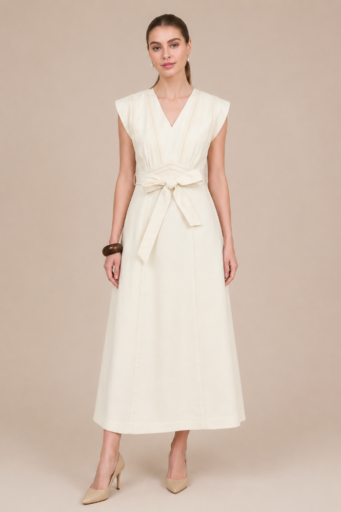 a line cream dress Woven Cotton Midi with Lace Detail Dress style:DRESS+SLEEVES+CAPE end wardrobe. Black Junior Bridesmaid Dress ProductID: 113765