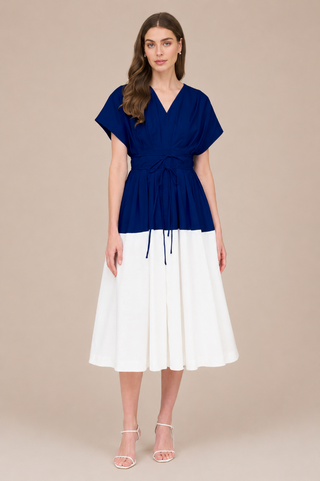 Zoe and Claire Navy and White Color Block Dress - SP1205