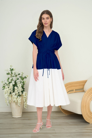 Zoe and Claire Navy and White Color Block Dress SP1205