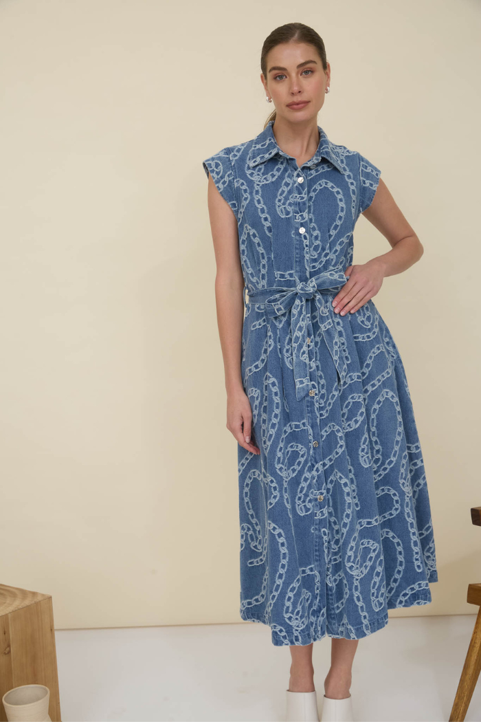 Cap Sleeve Chain Jacquard Dress