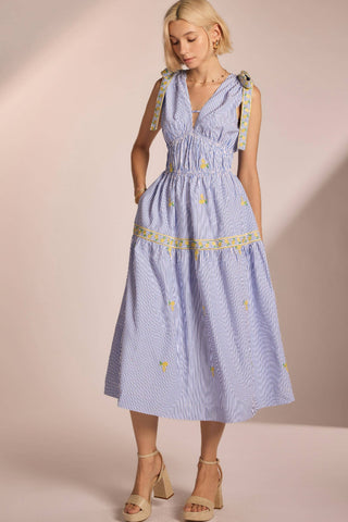 Strut & Bolt Lemon Embroidery Bow Strap Detail Stripe Midi Dress SSB-D-10504-JK-3