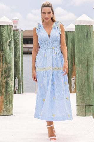 Strut & Bolt Lemon Embroidery Bow Strap Detail Stripe Midi Dress SSB-D-10504-JK-3