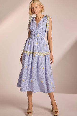 Strut & Bolt Lemon Embroidery Bow Strap Detail Stripe Midi Dress SSB-D-10504-JK-3