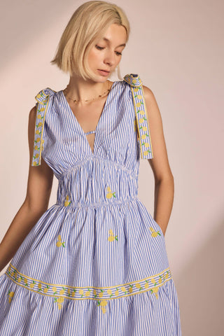 Strut & Bolt Lemon Embroidery Bow Strap Detail Stripe Midi Dress SSB-D-10504-JK-3