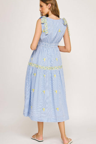 Strut & Bolt Lemon Embroidery Bow Strap Detail Stripe Midi Dress SSB-D-10504-JK-3
