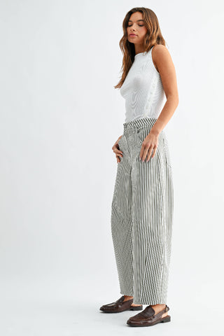 Barrel Jean with Seams - Olive Stripe Just Black BP473J