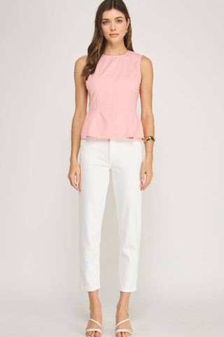 Strut & Bolt Top Stitch Poplin Sleeveless Top - Coral Pink  T-50819-JK-4
