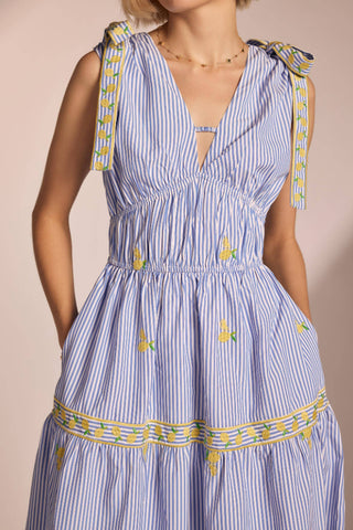 Strut & Bolt Lemon Embroidery Bow Strap Detail Stripe Midi Dress SSB-D-10504-JK-3