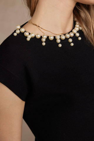 Strut & Bolt Pearl Jeweled Trim Knit Top - Black SSB-TK-40086-L-2