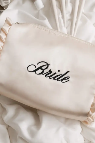 Embroidered Bride Satin Cosmetic Bag