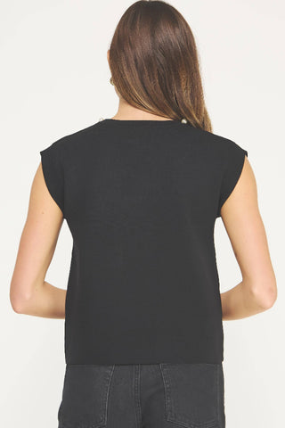 Strut & Bolt Pearl Jeweled Trim Knit Top - Black SSB-TK-40086-L-2