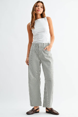 Barrel Jean with Seams - Olive Stripe Just Black BP473J